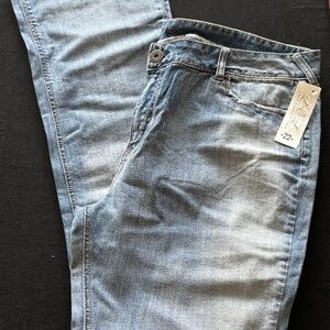 Long Elegant Legs Stonewashed Denim Jeans; Size: 22 Tall; Flair legs